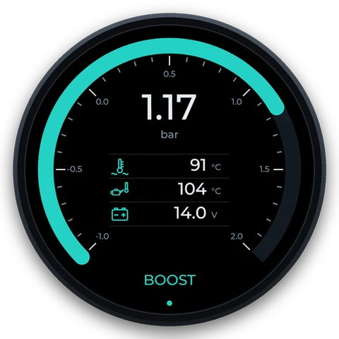 Custom page: boost arc with coolant, oil temperature and battery readouts