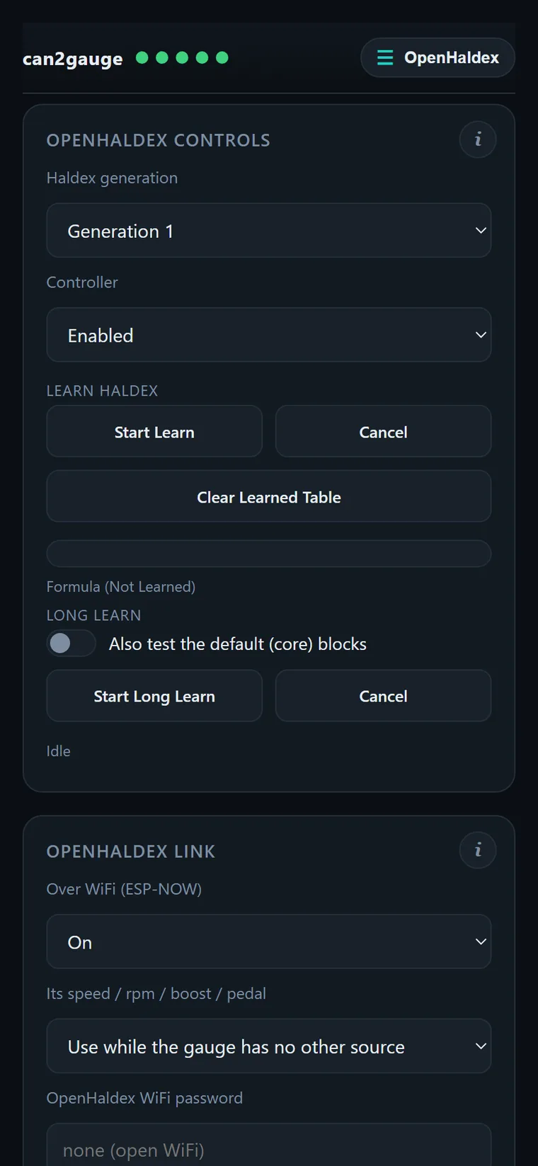 The web UI's Haldex tab